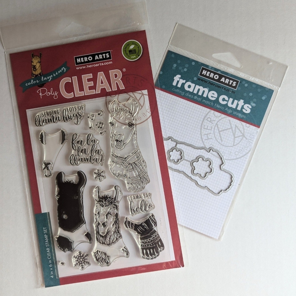 Llama holiday stamp and die set, Hero Arts Fa La Llama Christmas set